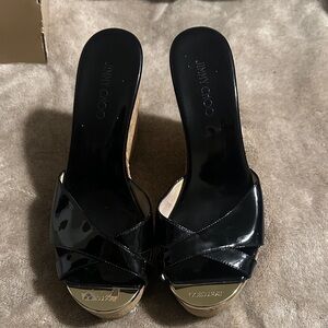 Jimmy Choo Black Patent Leather Wedges